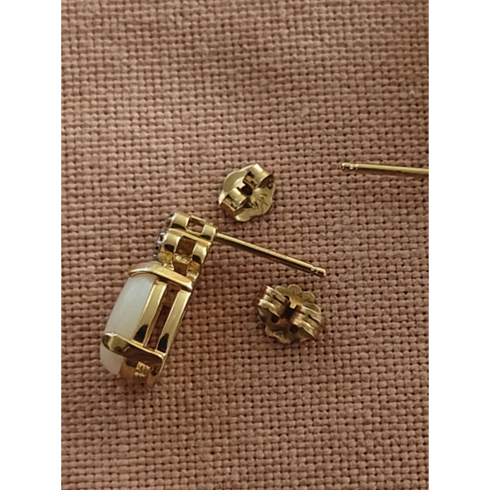 14k Yellow Gold Oval Opal and Diamond Accent Drop Earrings Vintage Style - Picture 6 of 6